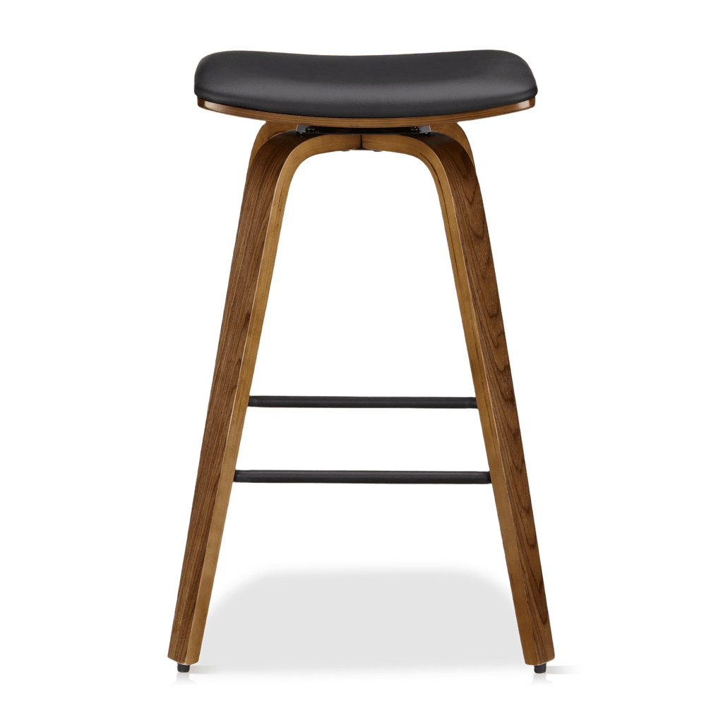 Faux Leather and Walnut Wood Backless Stool