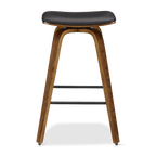 Faux Leather and Walnut Wood Backless Stool