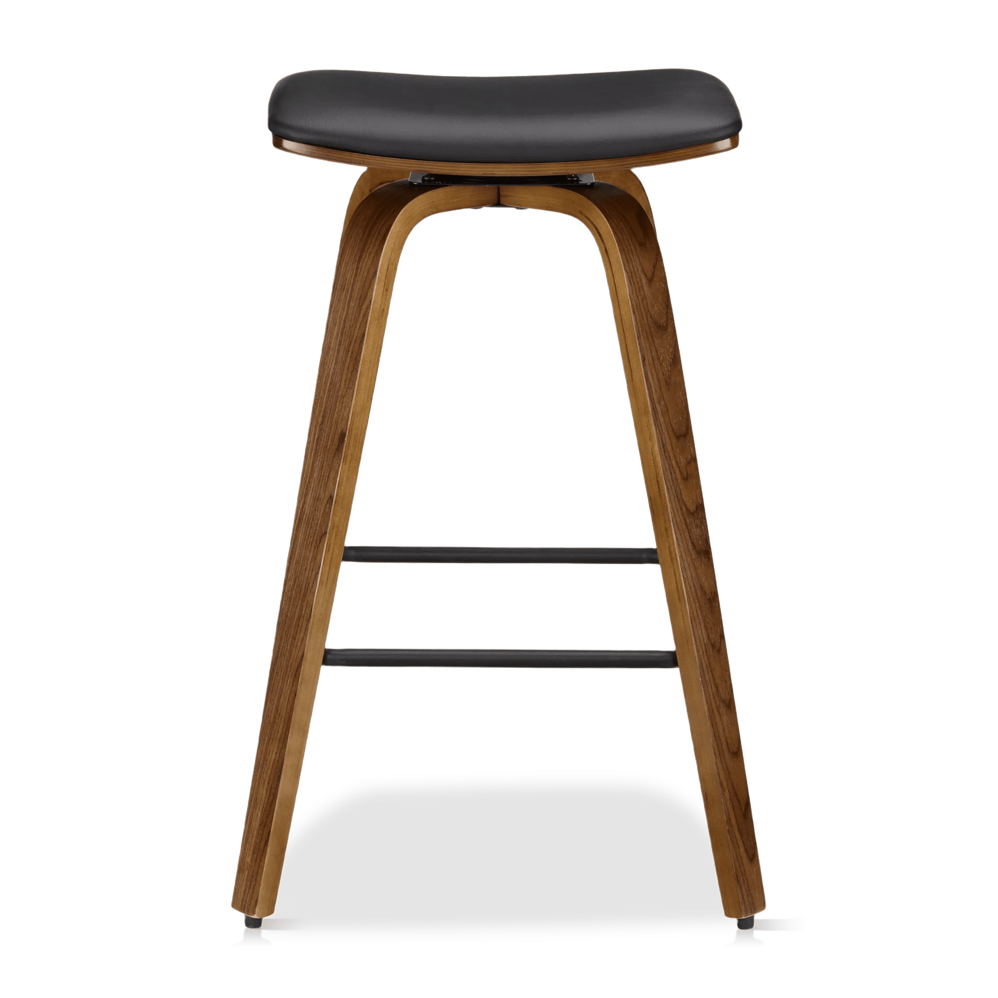 Faux Leather and Walnut Wood Backless Stool
