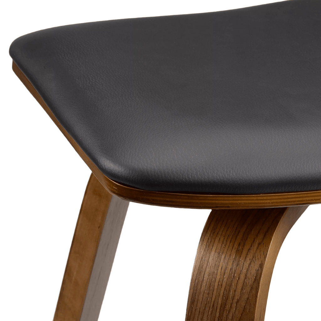 Faux Leather and Walnut Wood Backless Stool