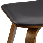 Faux Leather and Walnut Wood Backless Stool