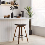 Faux Leather and Walnut Wood Backless Stool