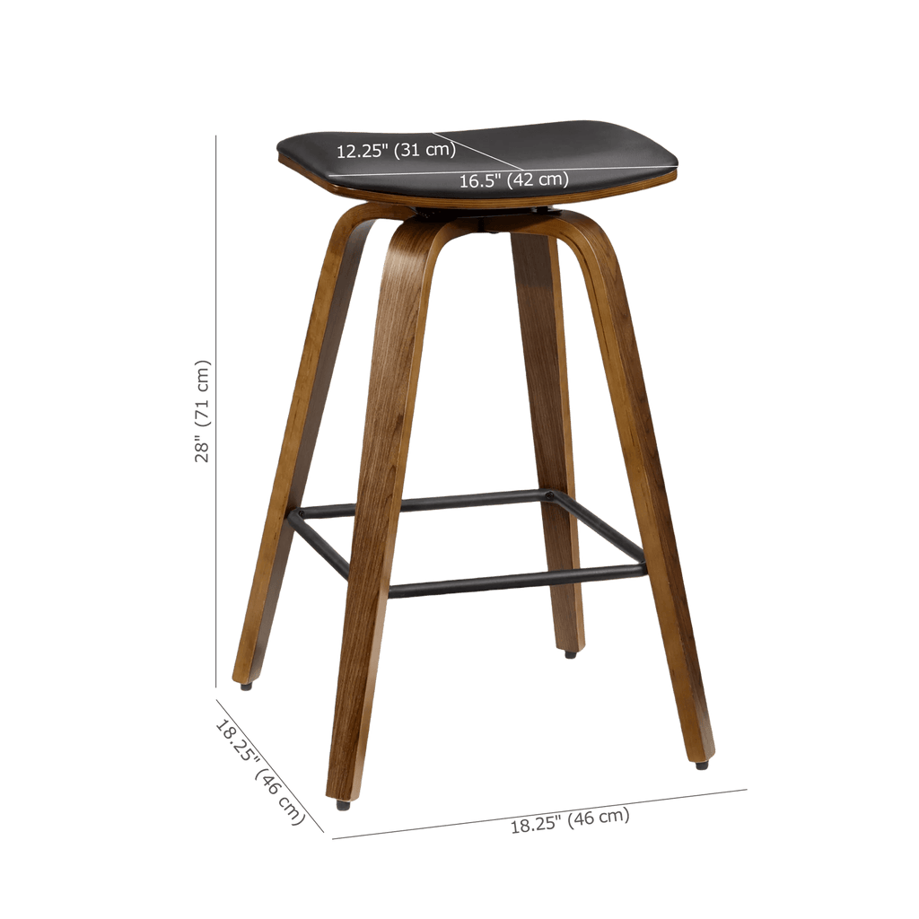 Faux Leather and Walnut Wood Backless Stool