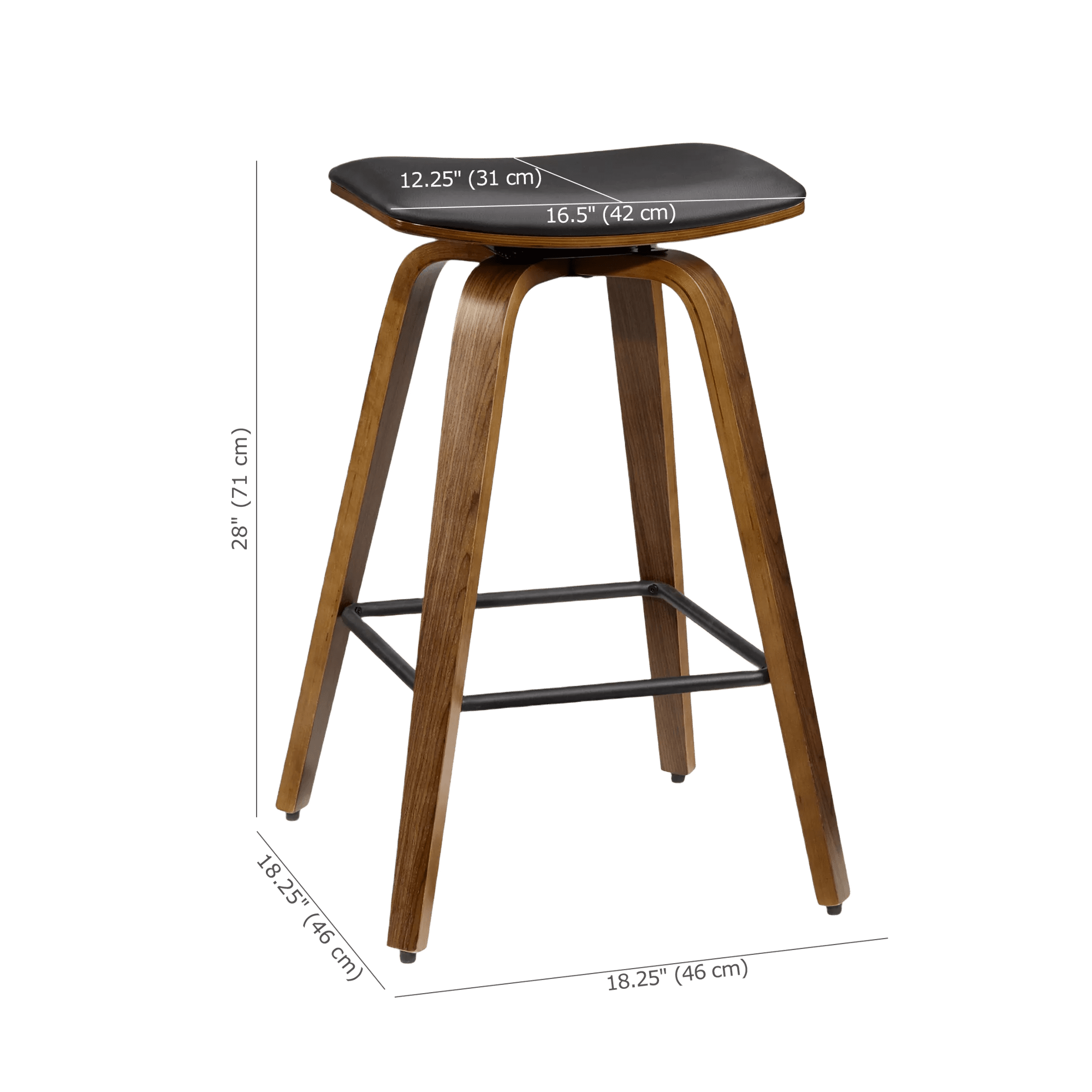 Faux Leather and Walnut Wood Backless Stool