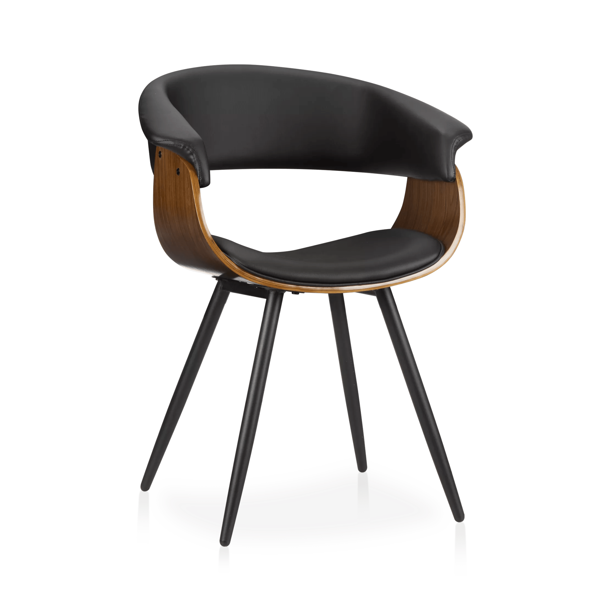 Black Faux Leather and Walnut Chair