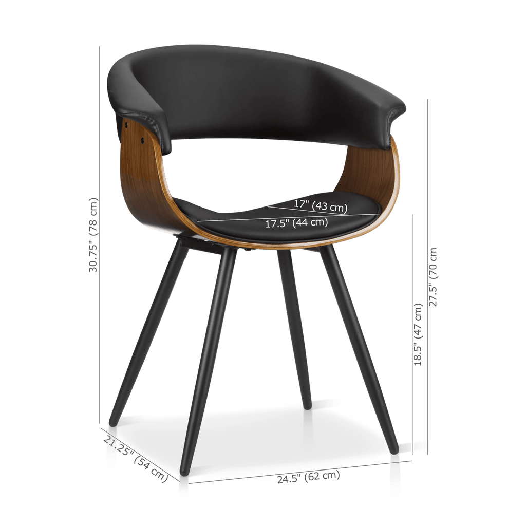 Black Faux Leather and Walnut Chair