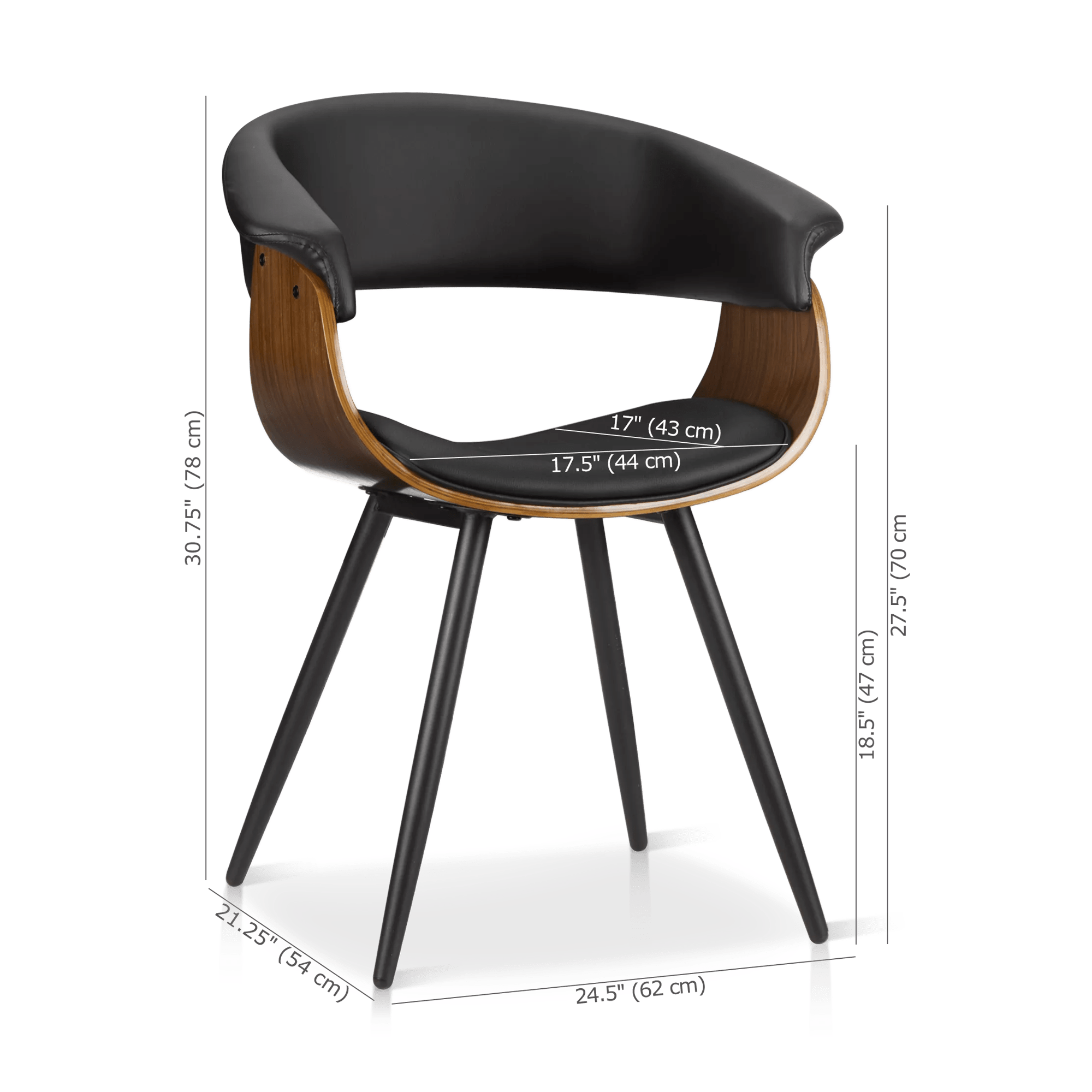 Black Faux Leather and Walnut Chair