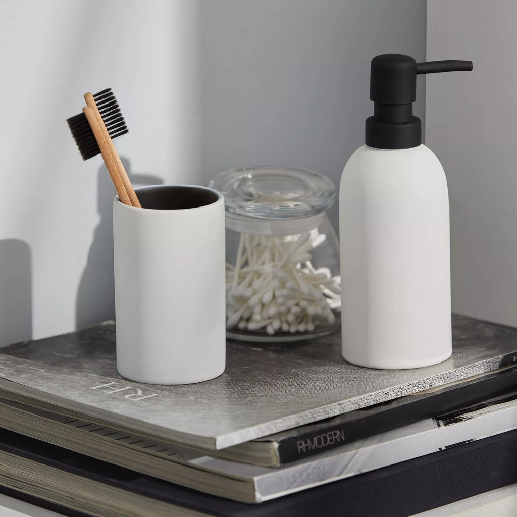Rubber Coated Black and White Soap Dispenser