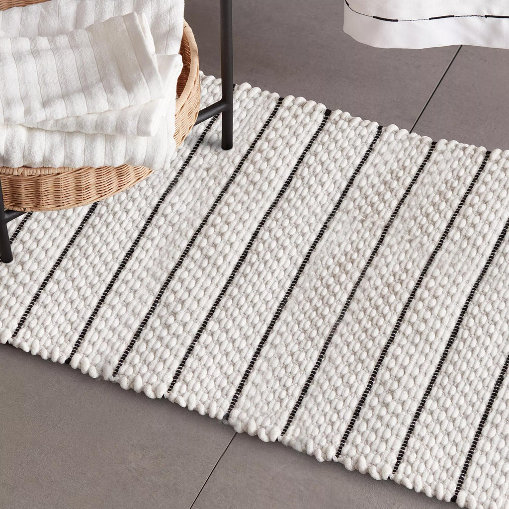 White Bathmat with Black Stripes