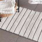 White Bathmat with Black Stripes