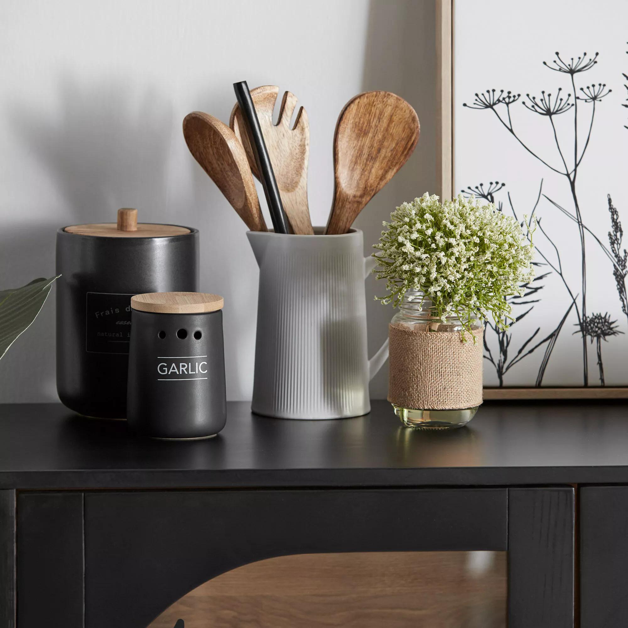 Black Ceramic Garlic Container