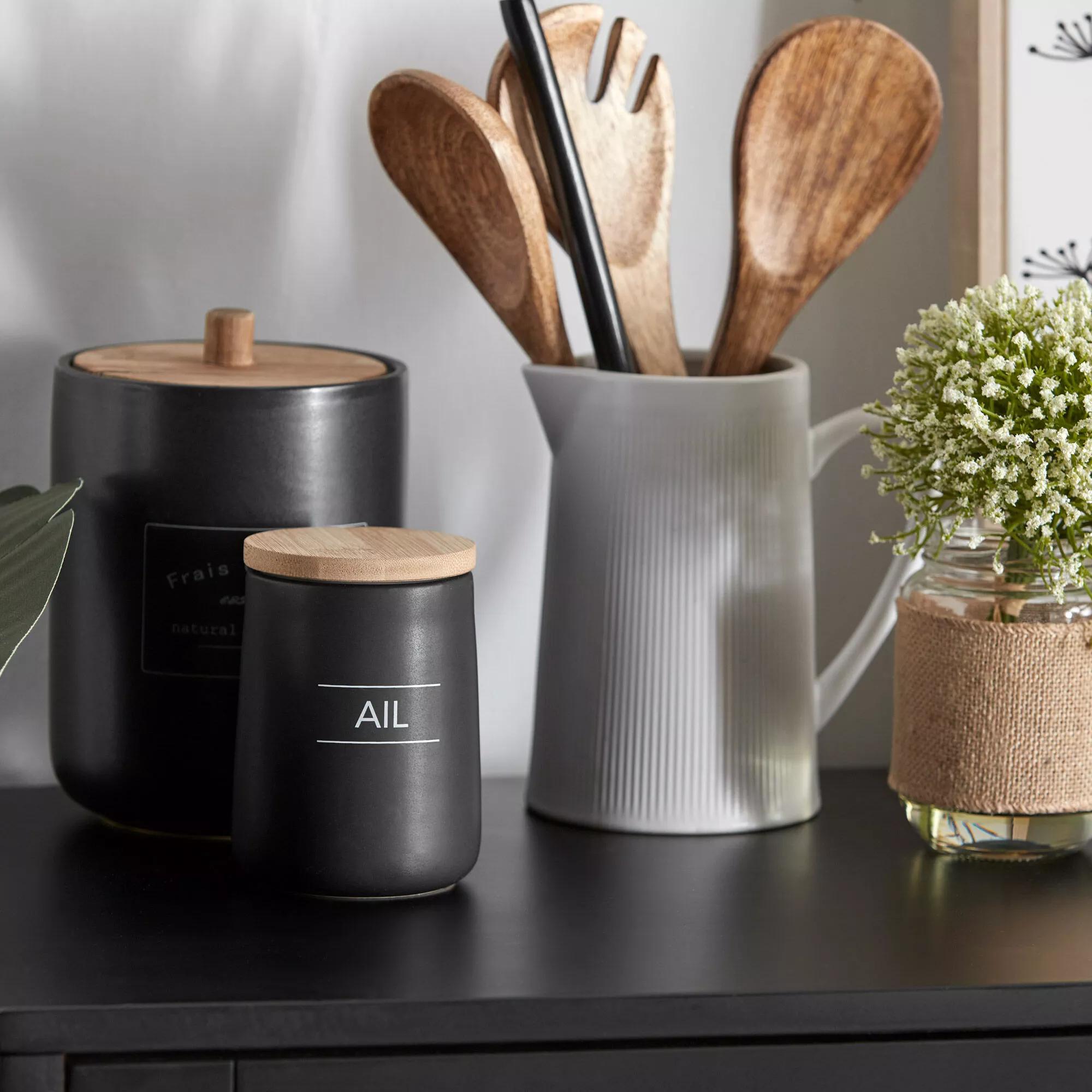 Black Ceramic Garlic Container