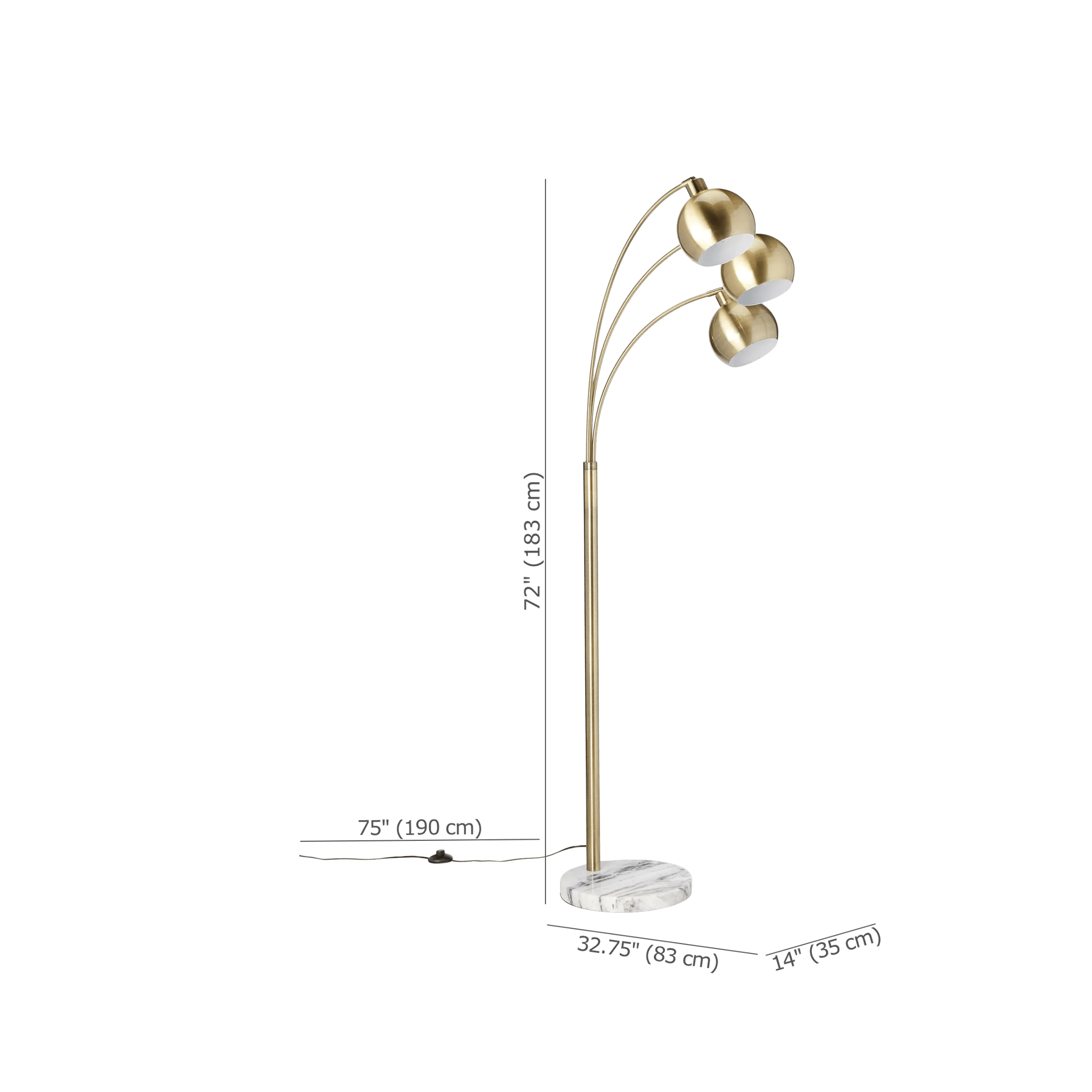 3-Head Floor Lamp with Marble Base