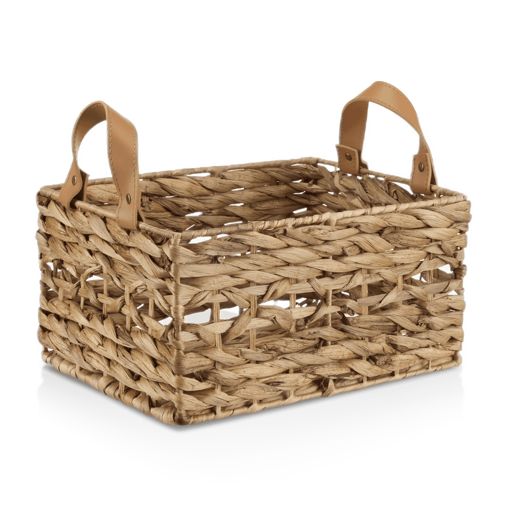 Water Hyacinth Crate with Faux Leather Handles