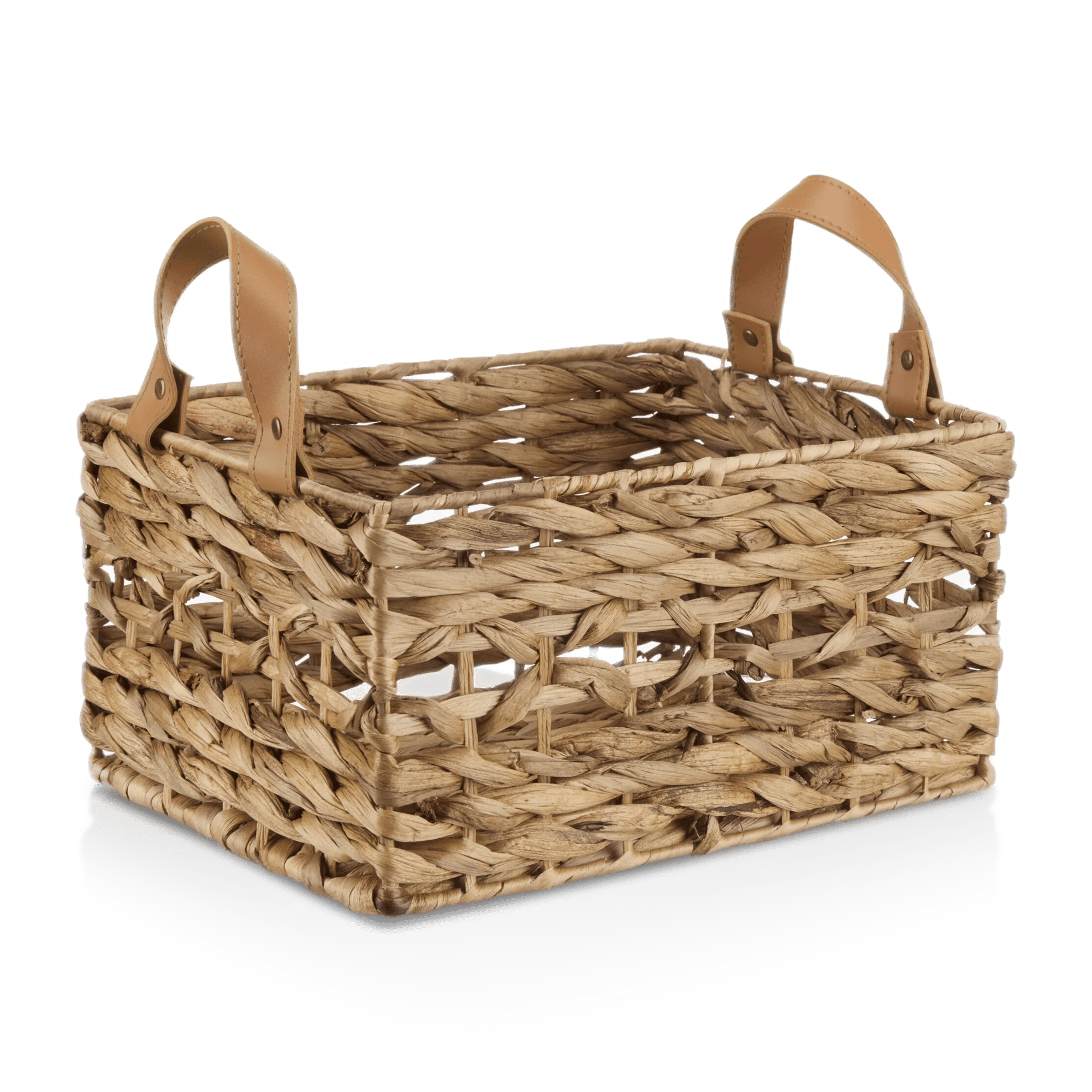 Water Hyacinth Crate with Faux Leather Handles