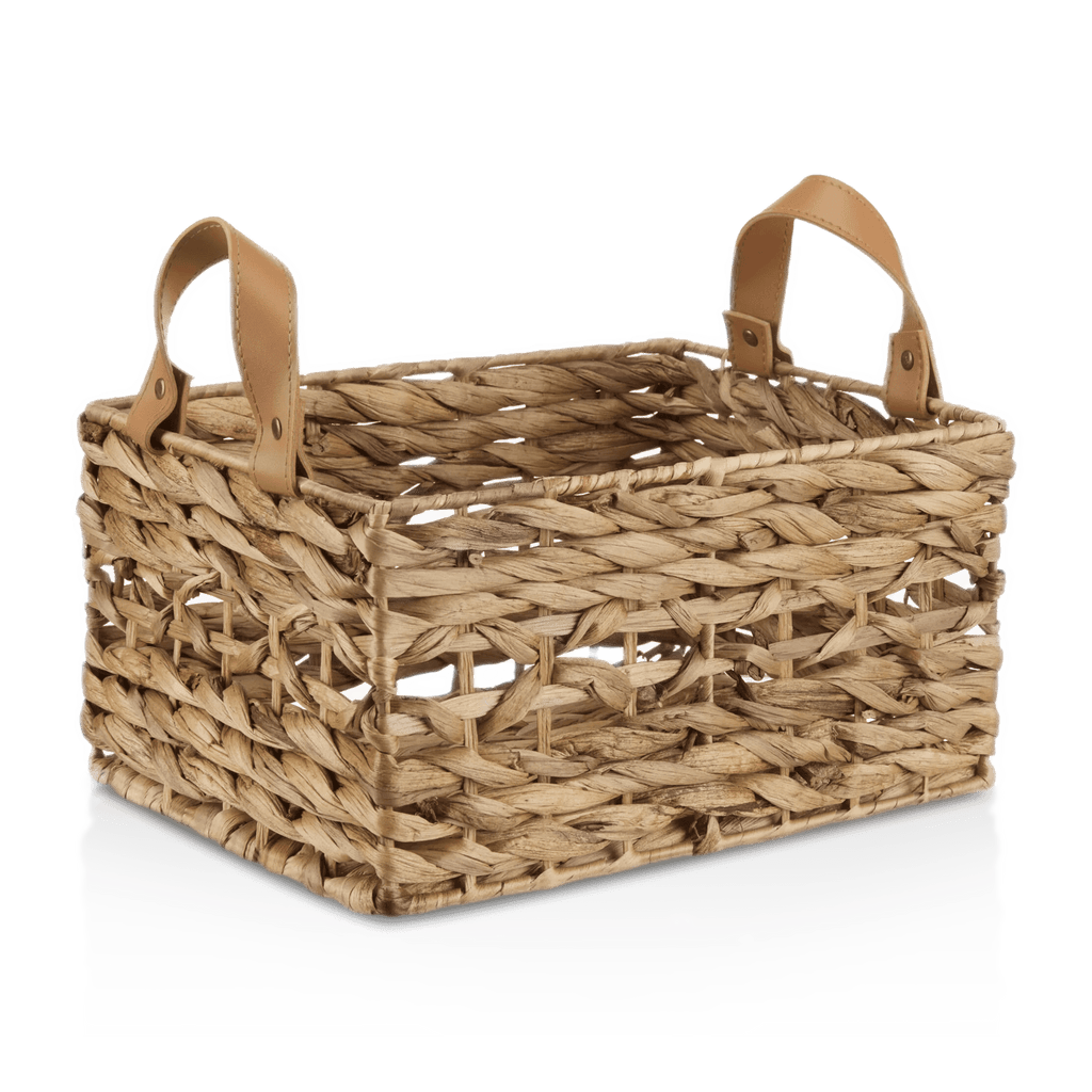 Water Hyacinth Crate with Faux Leather Handles