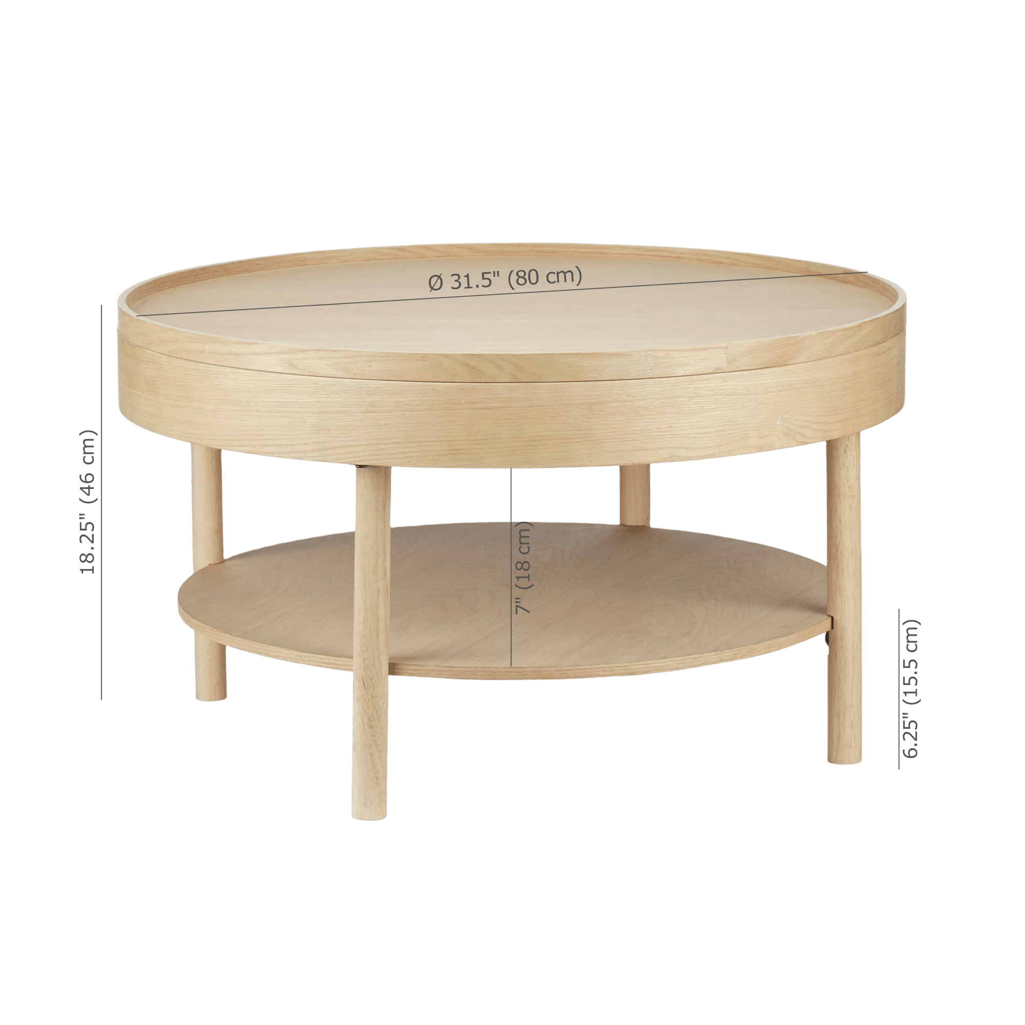 Wooden Round Coffee Table with Lift Top