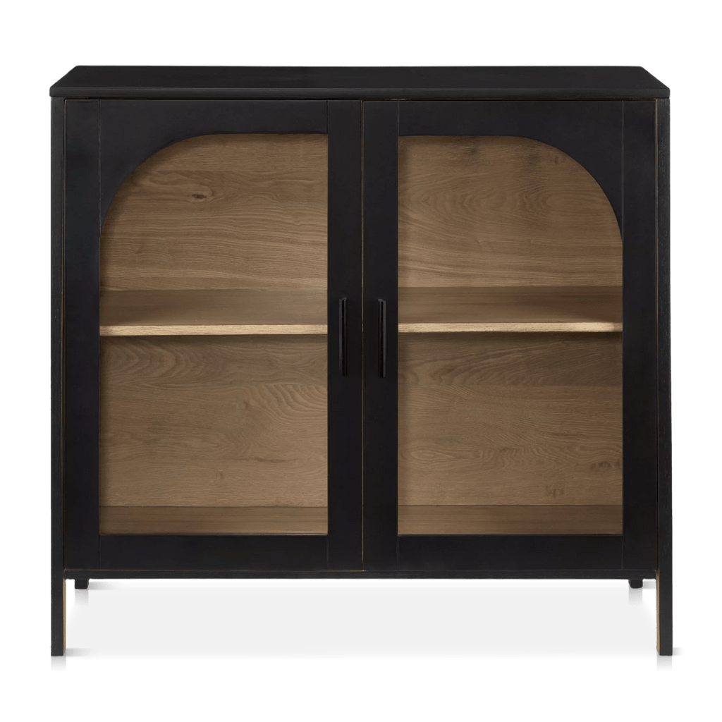 Black Wooden Buffet with Glass Doors