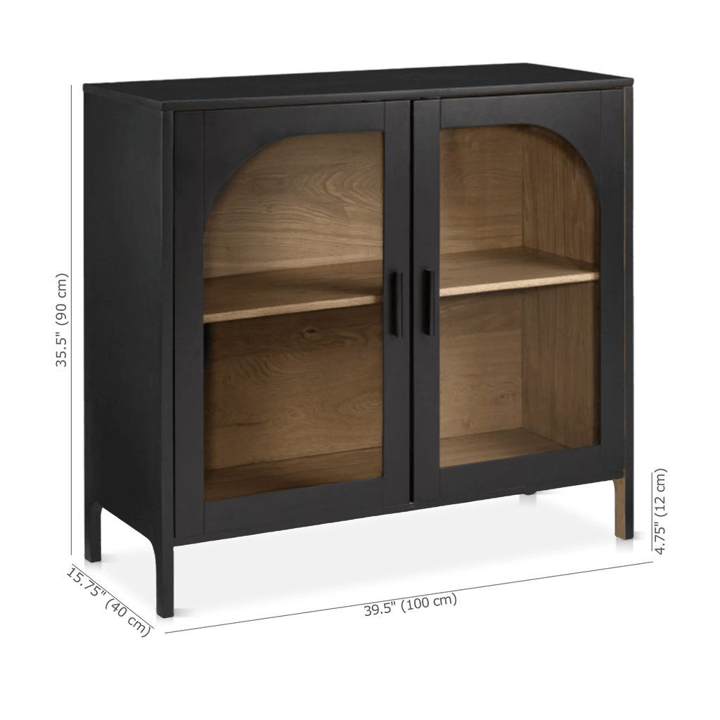 Black Wooden Buffet with Glass Doors