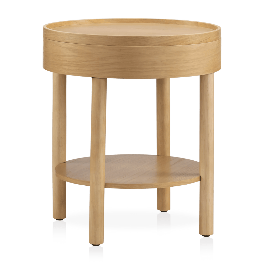 Wooden Round Side Table with Lift Top