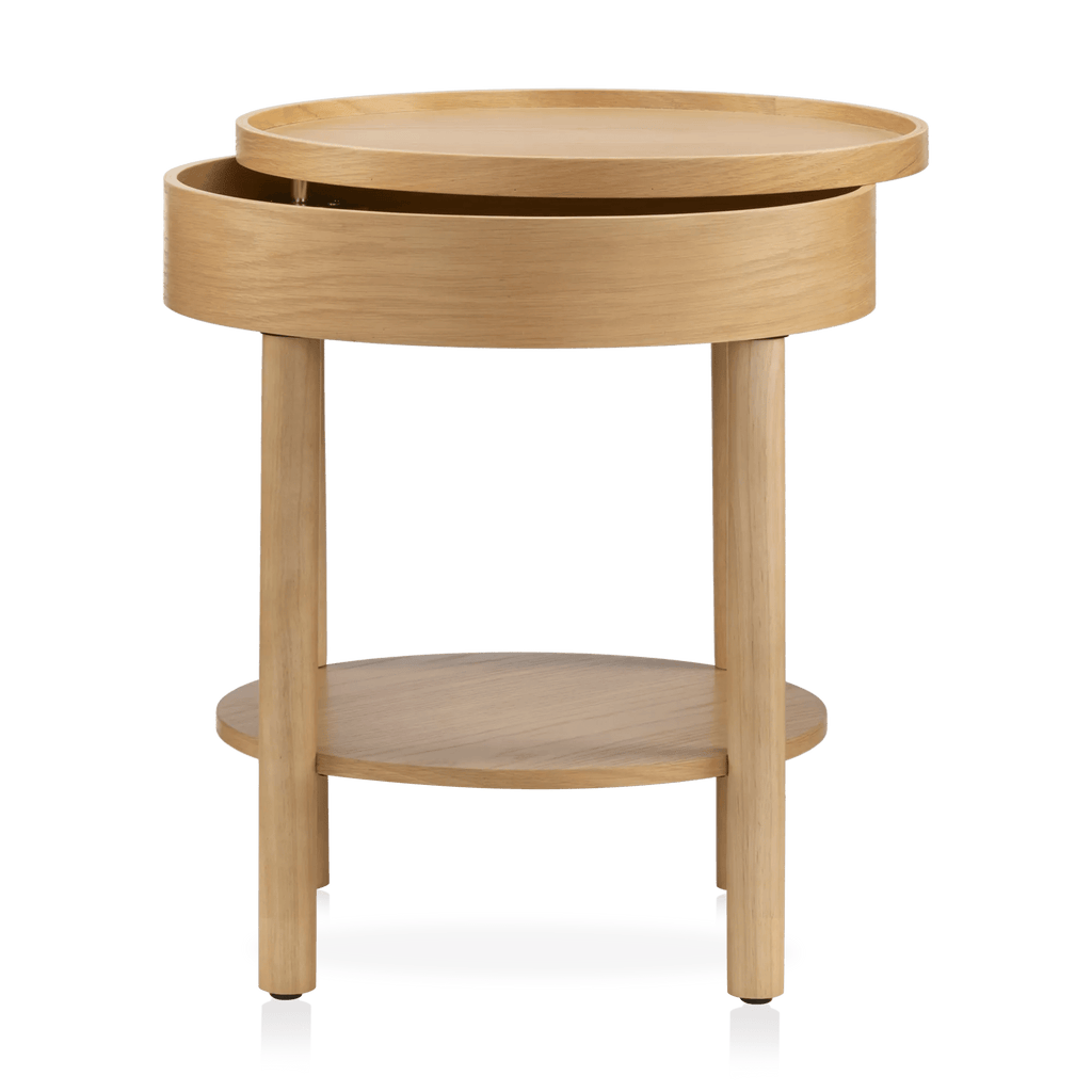 Wooden Round Side Table with Lift Top