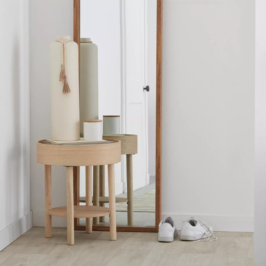 Wooden Round Side Table with Lift Top