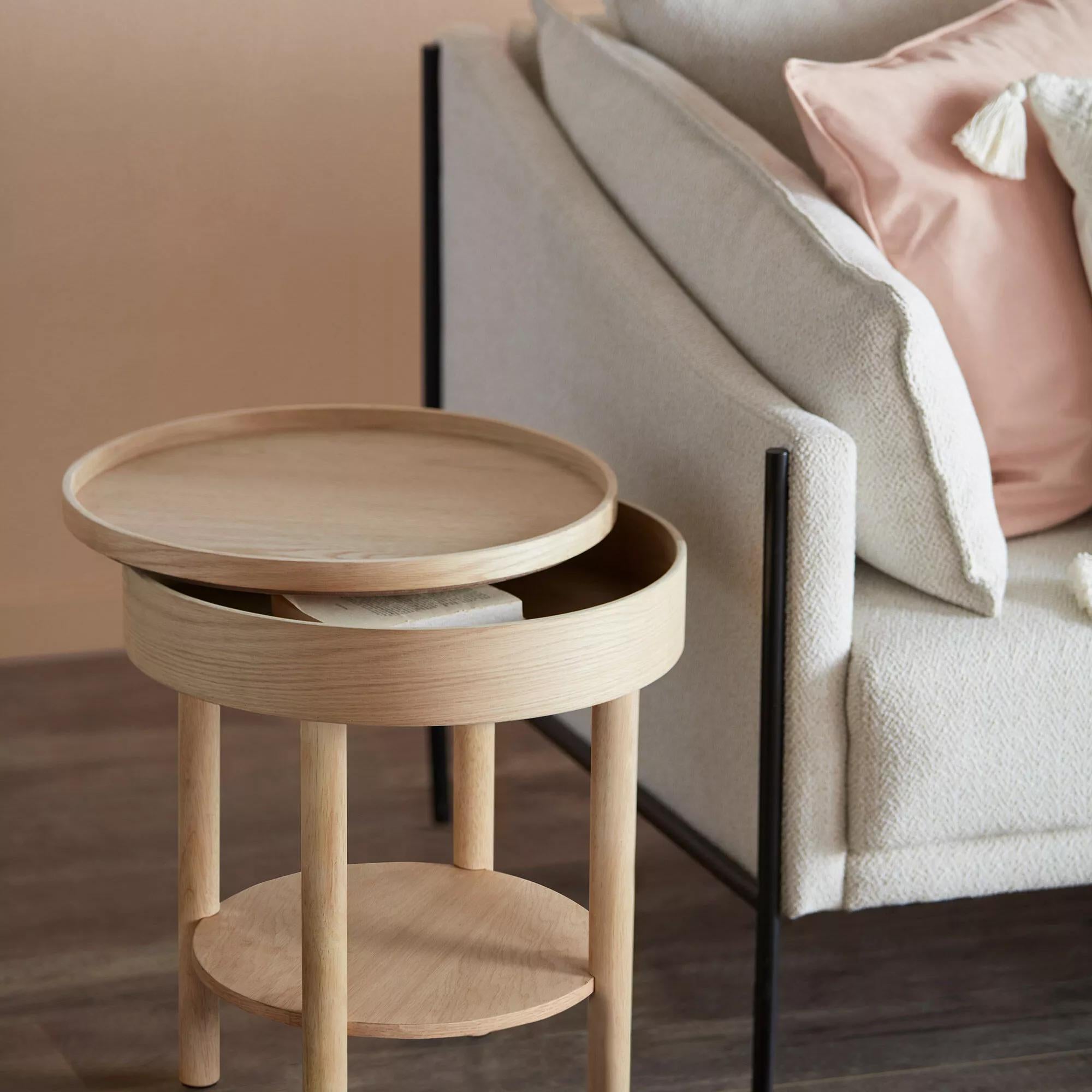 Wooden Round Side Table with Lift Top