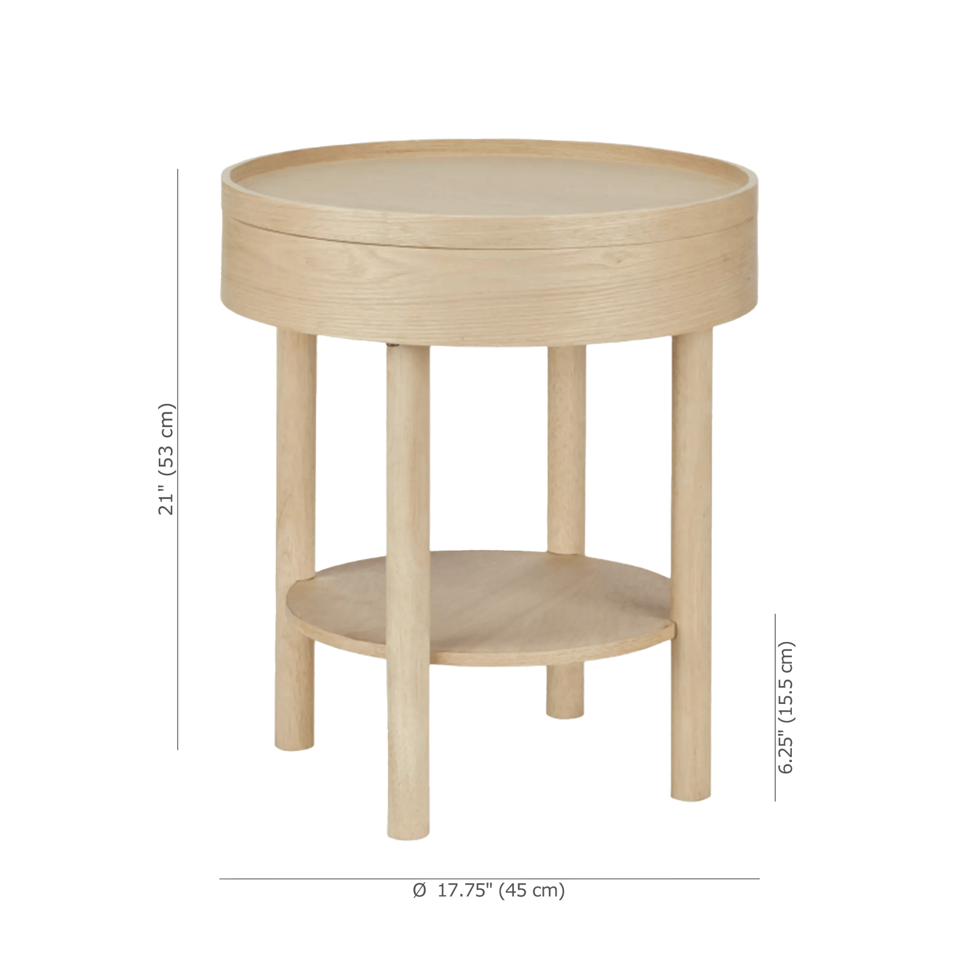 Wooden Round Side Table with Lift Top