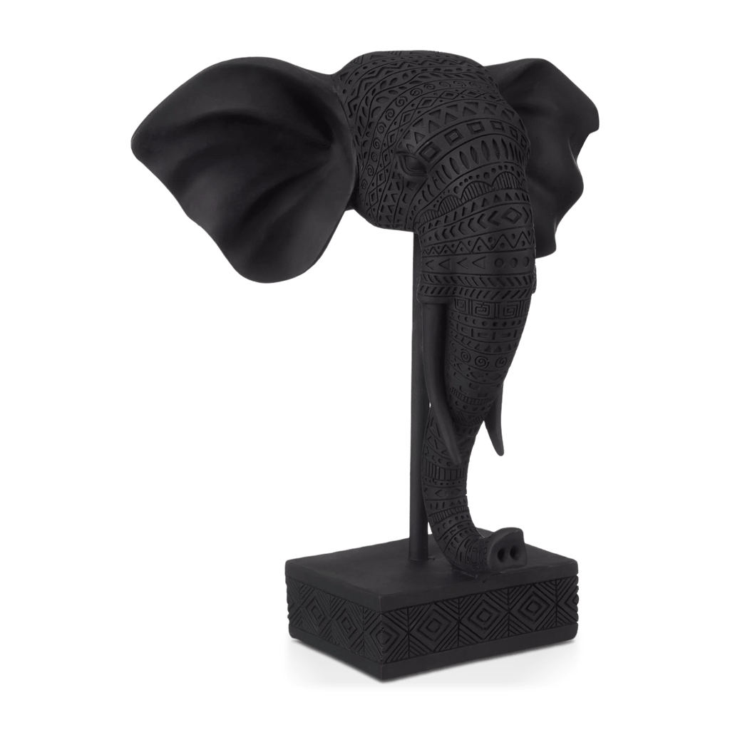 Black Resin Elephant on Stand