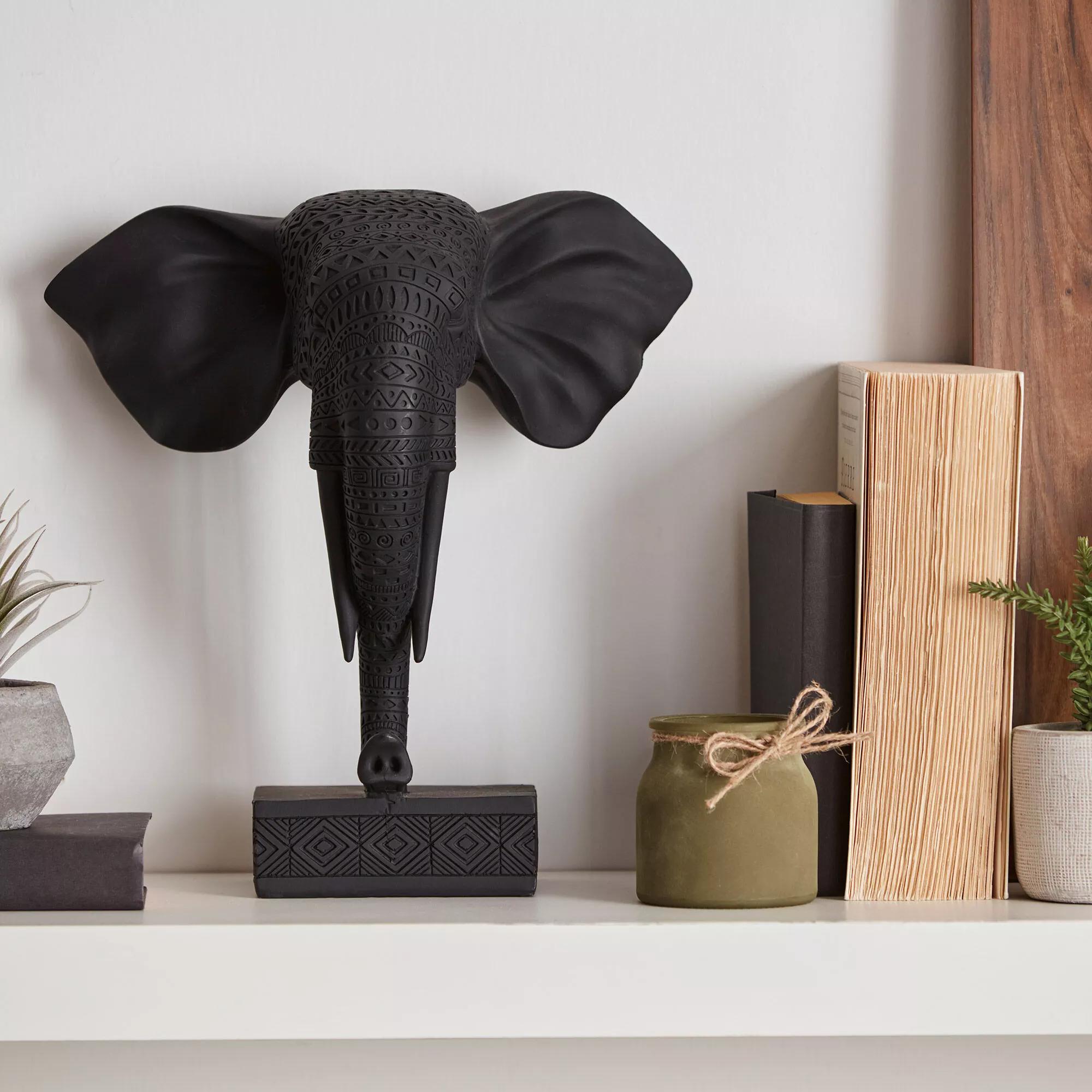 Black Resin Elephant on Stand
