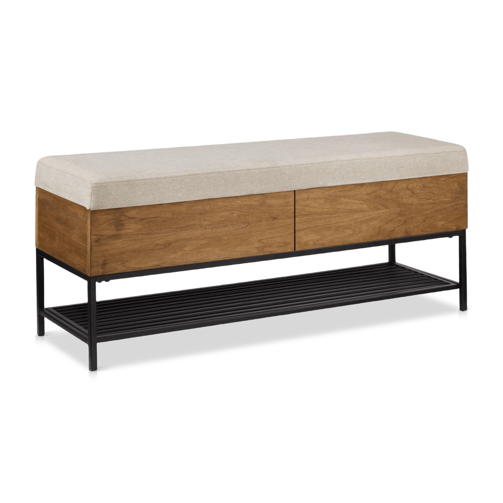 Fabric Wood and Metal Storage Bench with Shoe Rack