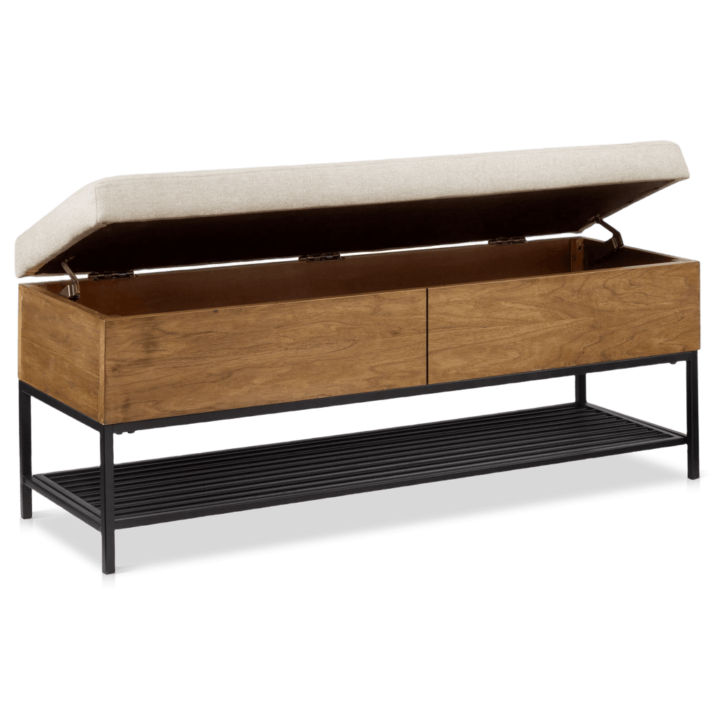 Fabric Wood and Metal Storage Bench with Shoe Rack