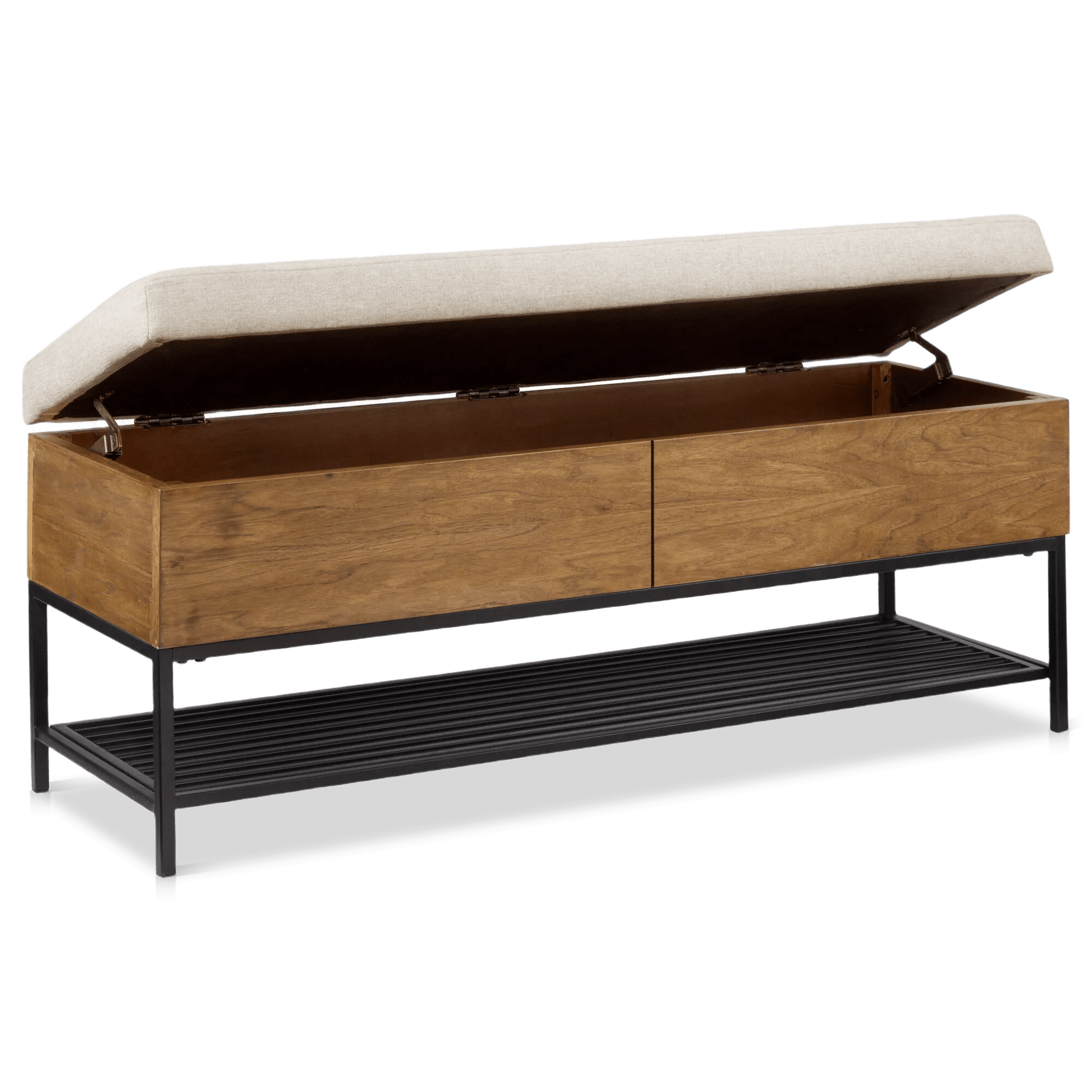 Fabric Wood and Metal Storage Bench with Shoe Rack