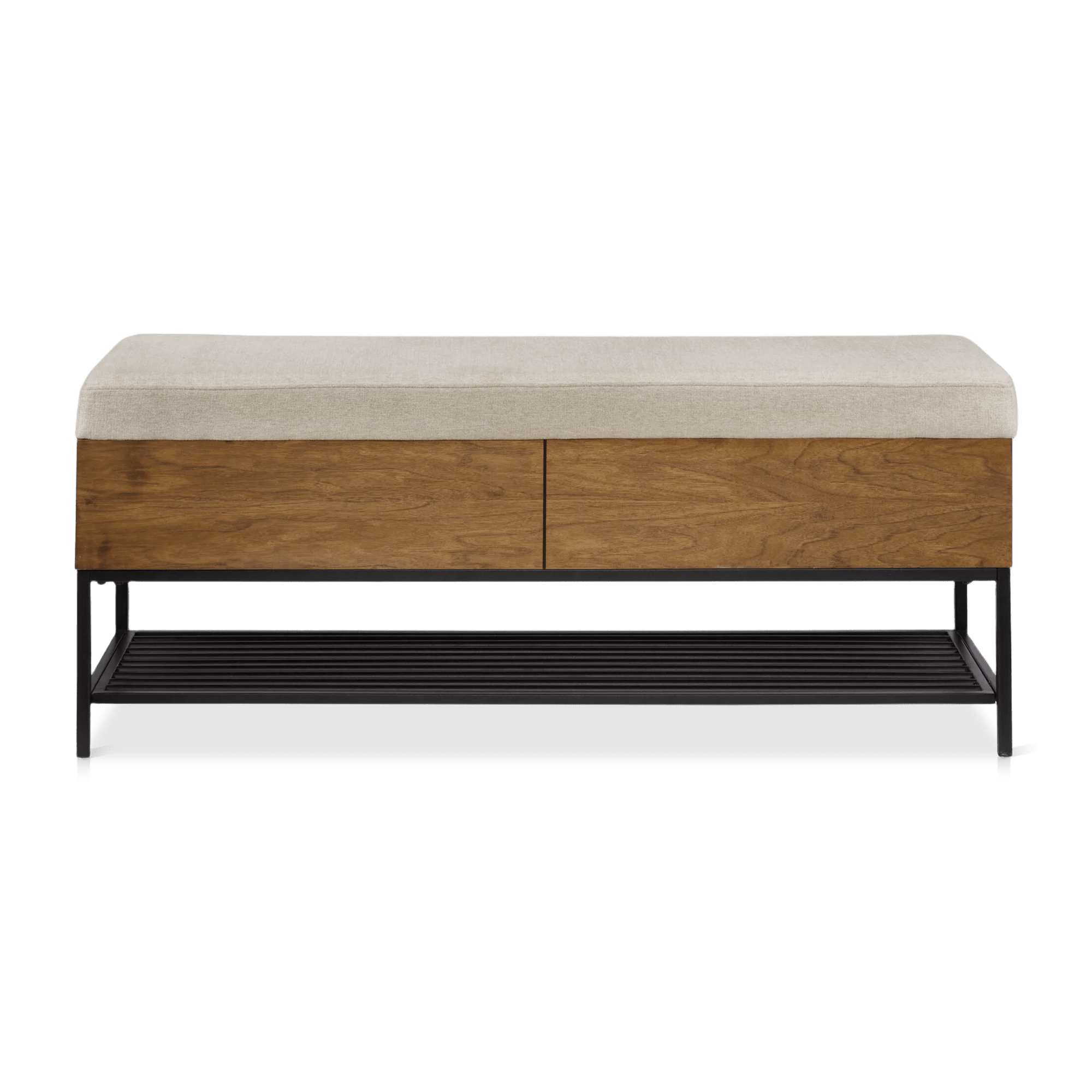 Fabric Wood and Metal Storage Bench with Shoe Rack