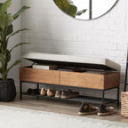 Fabric Wood and Metal Storage Bench with Shoe Rack