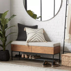 Fabric Wood and Metal Storage Bench with Shoe Rack