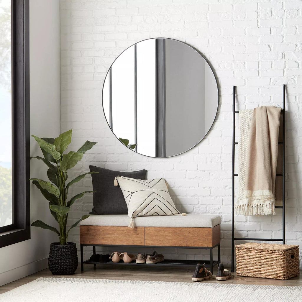 Fabric Wood and Metal Storage Bench with Shoe Rack