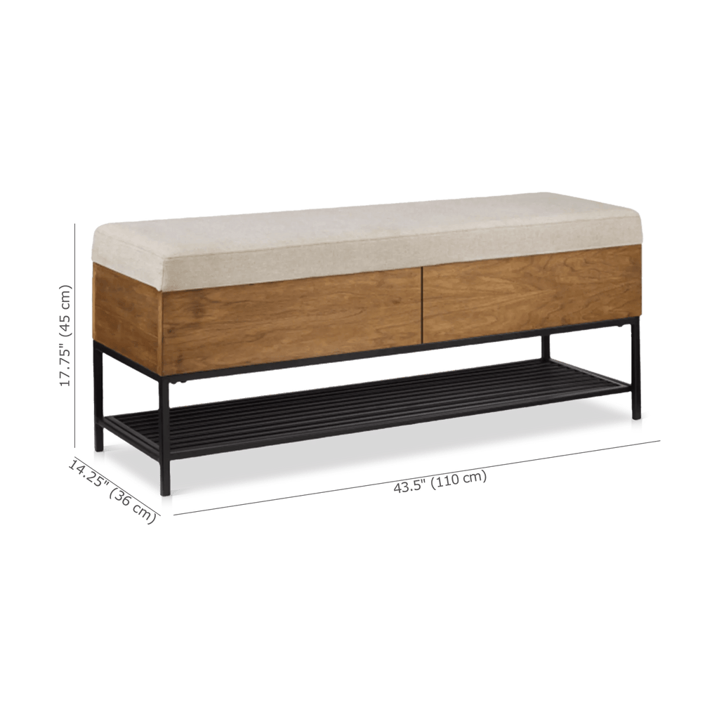 Fabric Wood and Metal Storage Bench with Shoe Rack