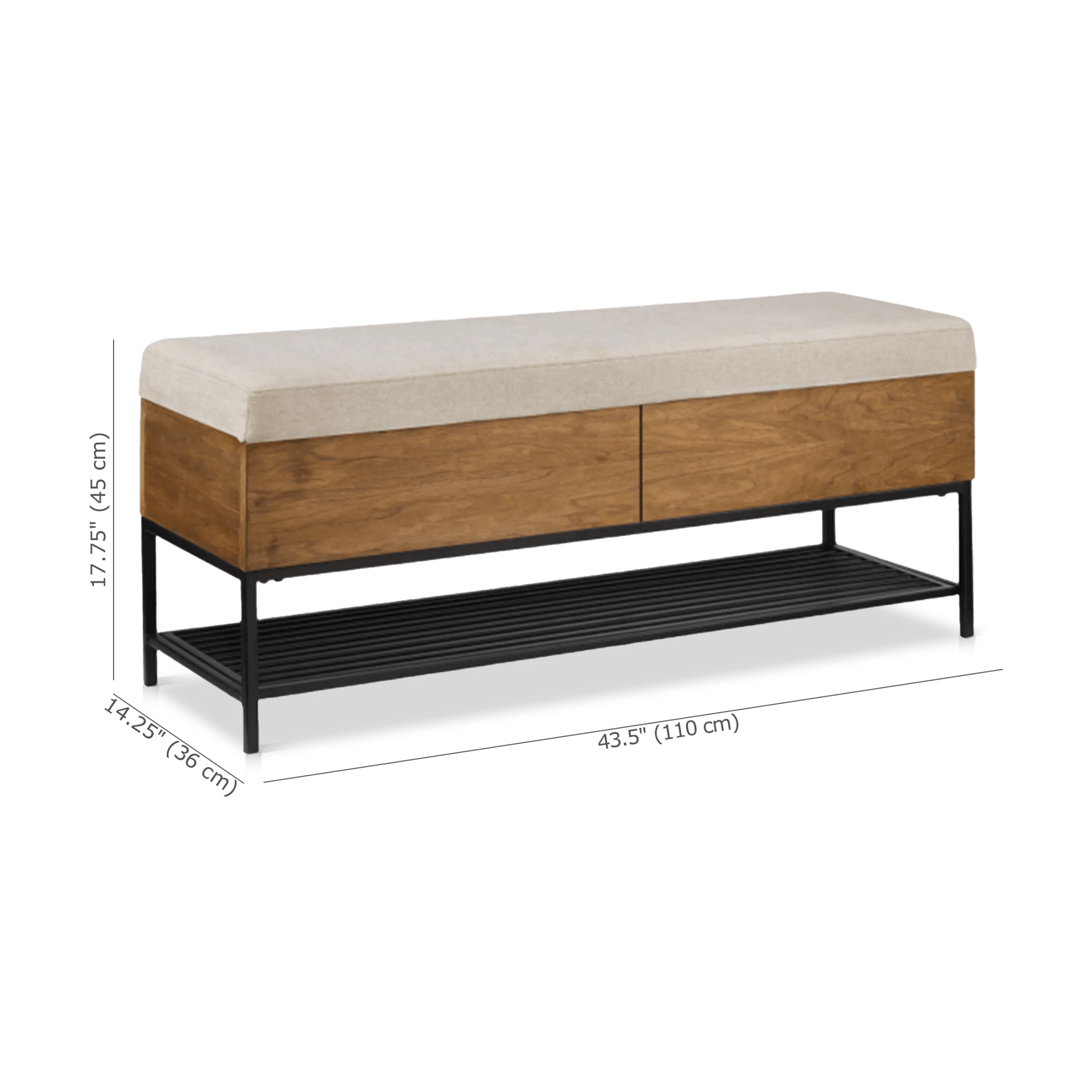 Fabric Wood and Metal Storage Bench with Shoe Rack