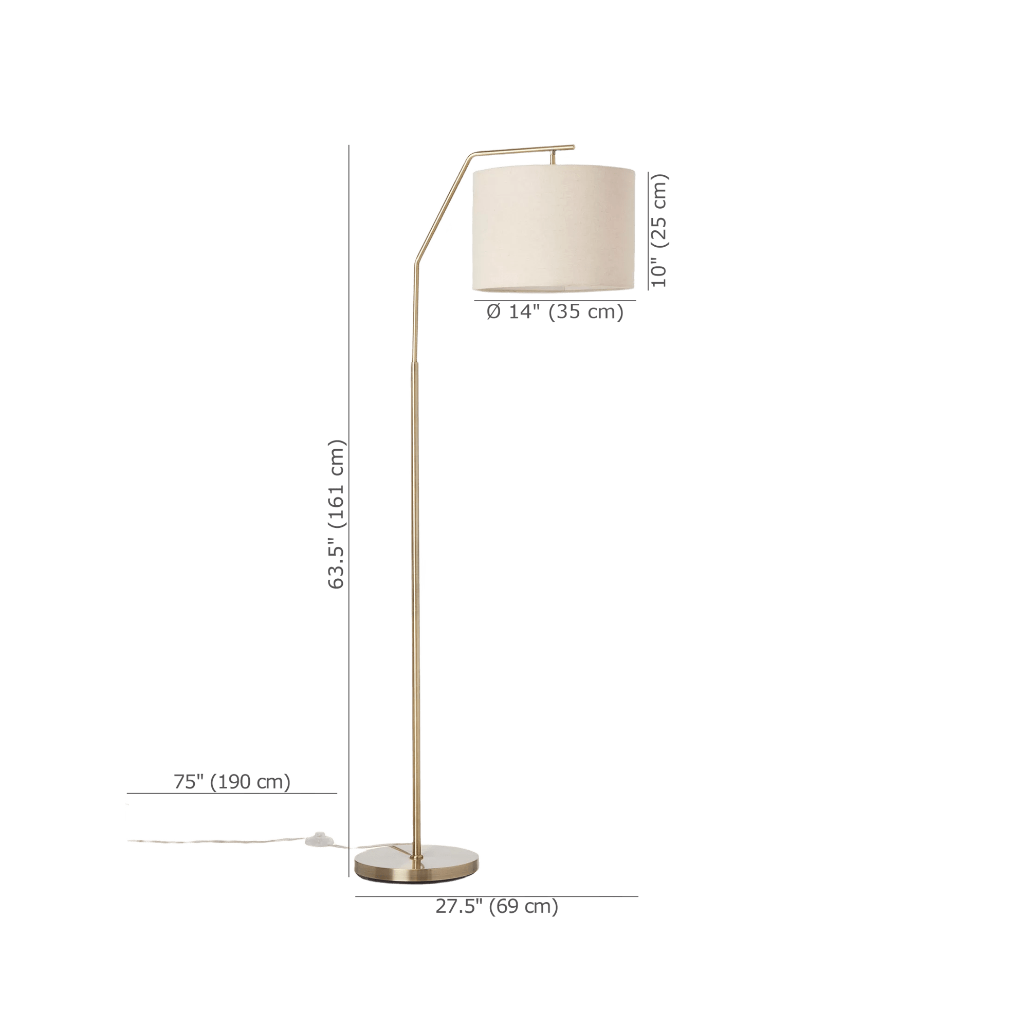 Floor Lamp with Cream Shade and Gold Base