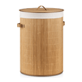 Round Bamboo Hamper with Lining and Faux Leather Handles