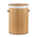 Round Bamboo Hamper with Lining and Faux Leather Handles