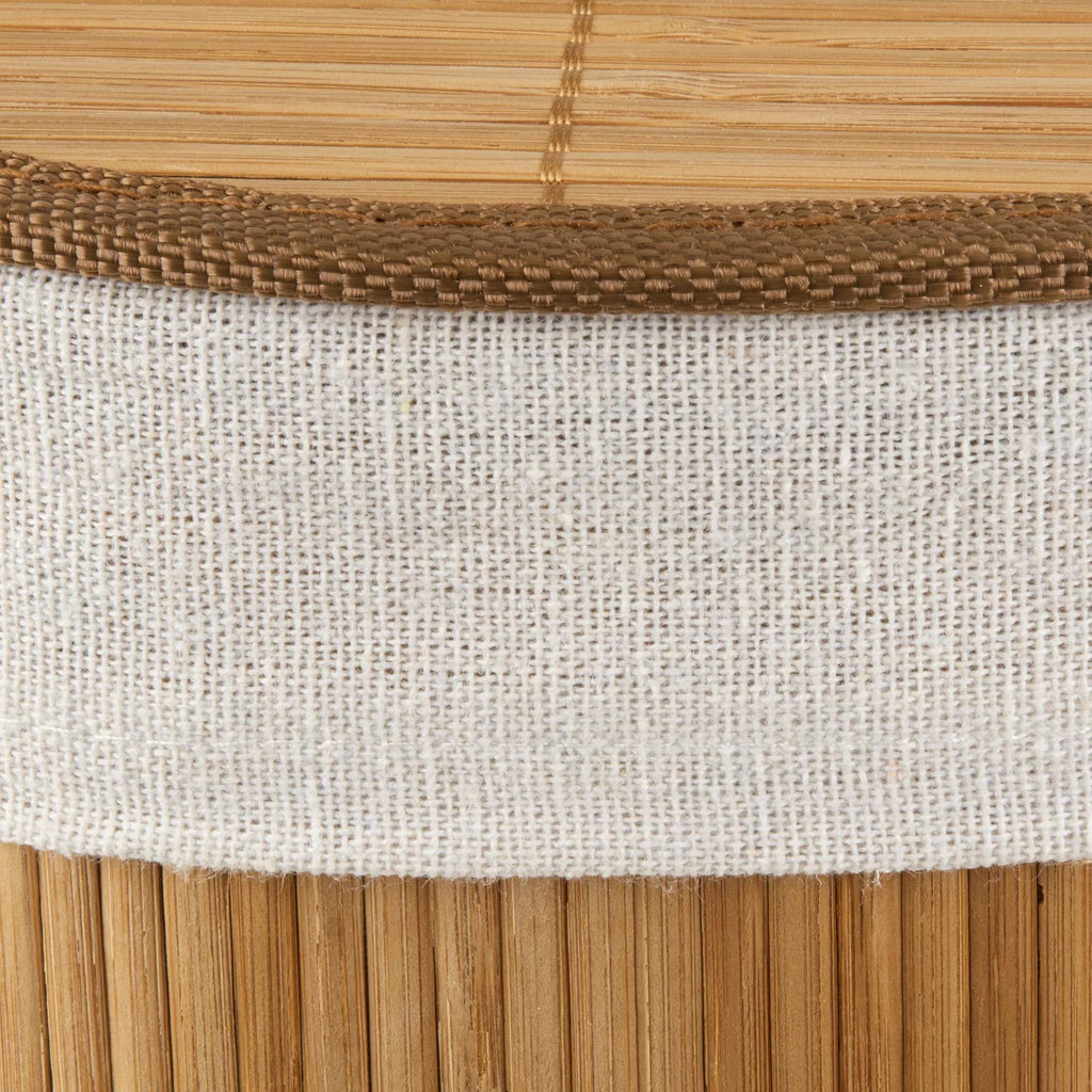 Round Bamboo Hamper with Lining and Faux Leather Handles