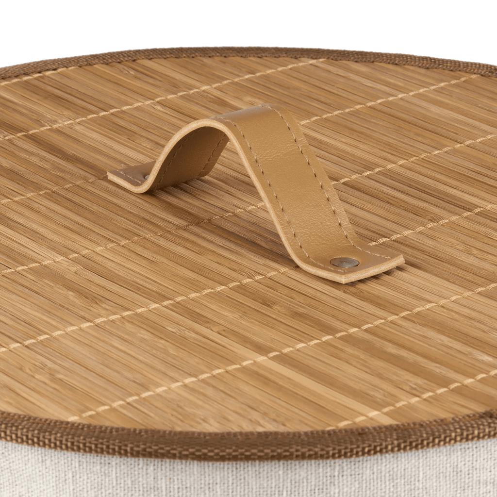 Round Bamboo Hamper with Lining and Faux Leather Handles