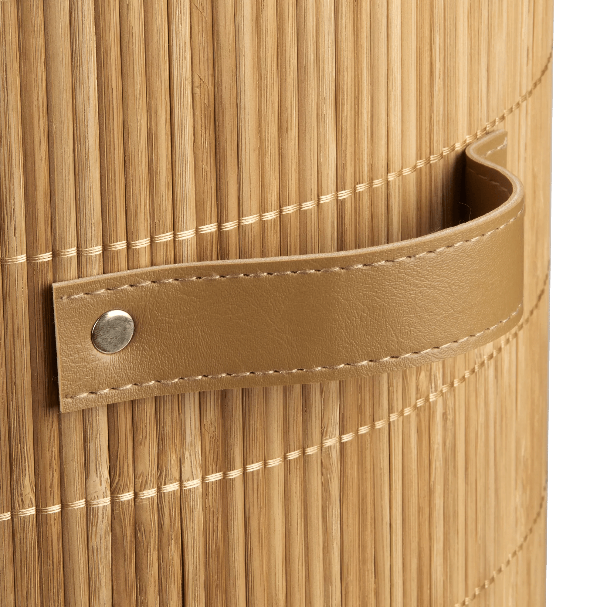 Round Bamboo Hamper with Lining and Faux Leather Handles