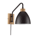 Hammered Black Metal &  Wood Wall Sconce
