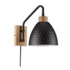 Hammered Black Metal &  Wood Wall Sconce