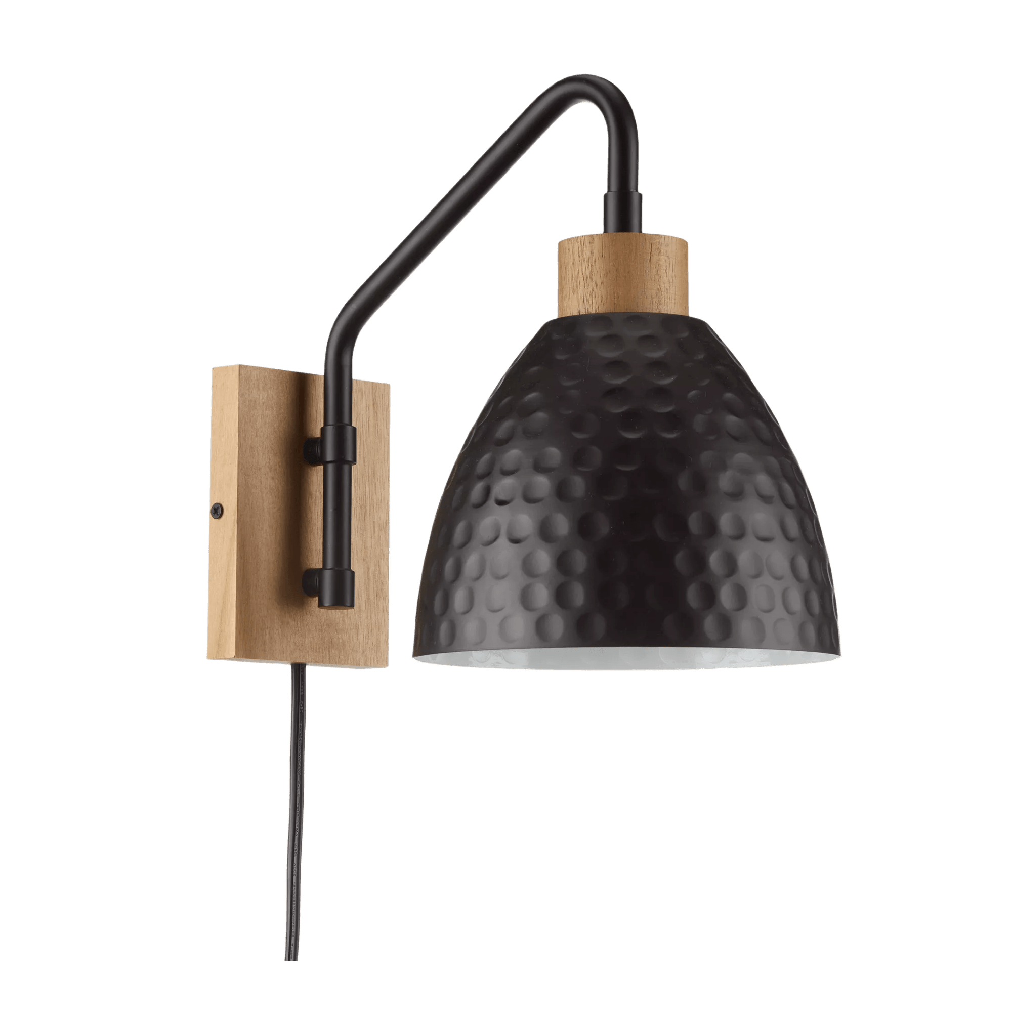 Hammered Black Metal &  Wood Wall Sconce