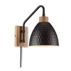 Hammered Black Metal &  Wood Wall Sconce