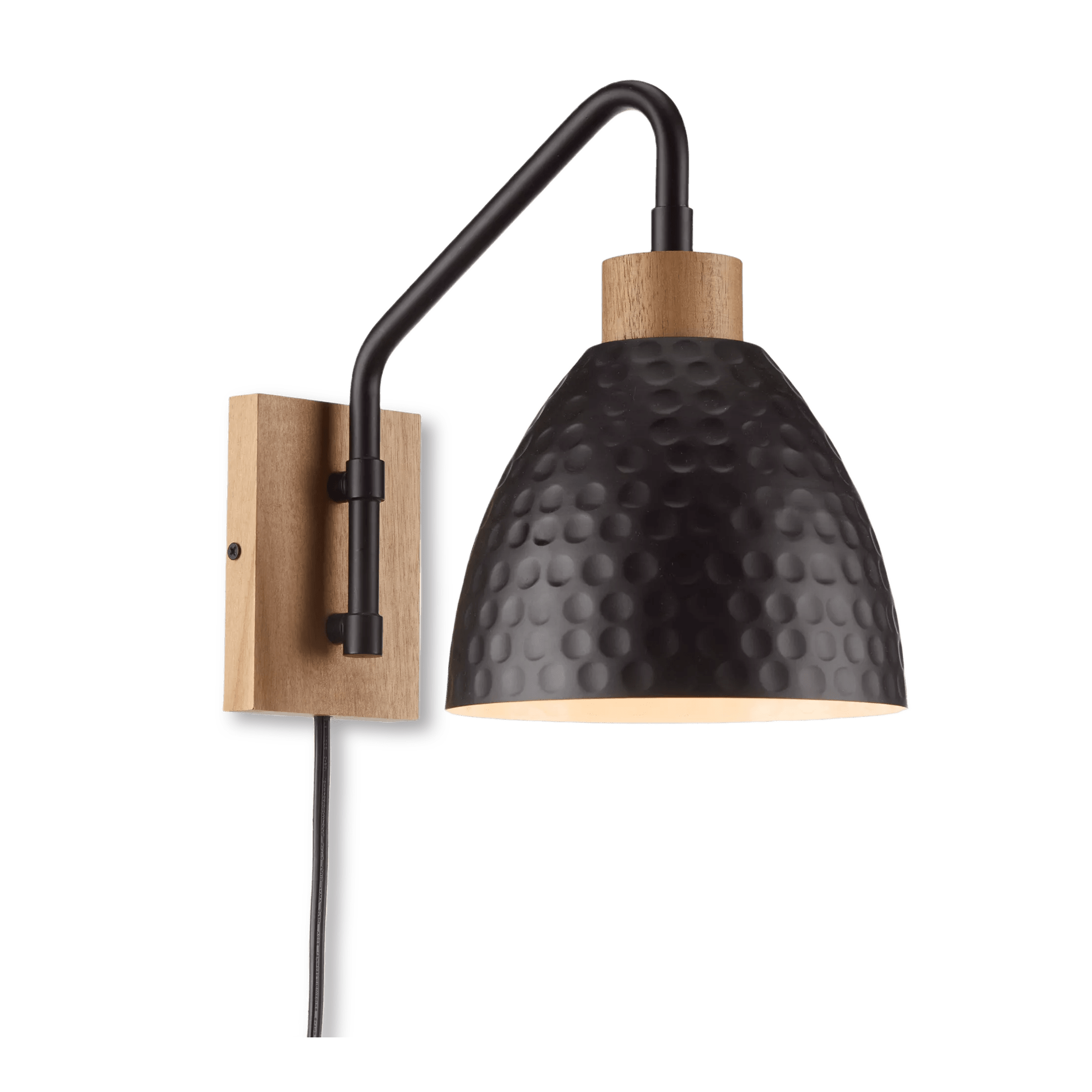 Hammered Black Metal &  Wood Wall Sconce
